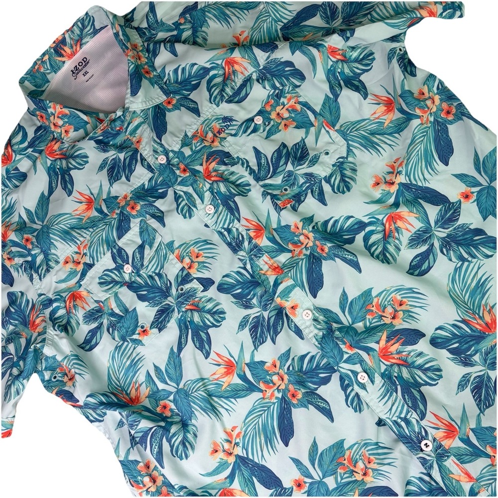 Izod Saltwater Shirt Men's size XXL Blue Floral Short Sleeve Hawaiian Button Up